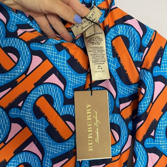 BURBERRY Monogram Women’s Long Sleeve One Piece Bathing Suit Boddysuit XL - Picture 5 of 8